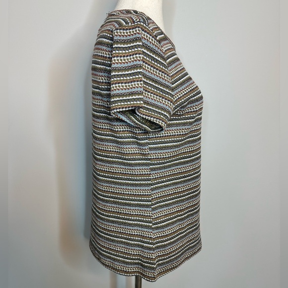Sz S Bobeau short sleeve top knit warm tones print - Picture 2 of 6